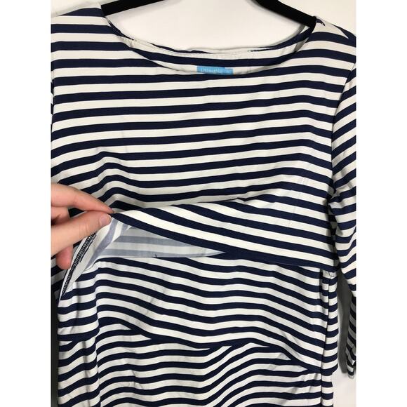 J. Mclaughlin Dress Women's M 3/4 Sleeve Navy White Stripe Coastal Nautical Prep - Picture 5 of 8